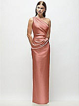 Front View Thumbnail - Desert Rose One-Shoulder Draped Bodice Stretch Satin Column Maxi Dress