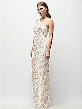 Side View Thumbnail - Golden Hour One-Shoulder Draped Bodice Floral Stretch Satin Column Maxi Dress