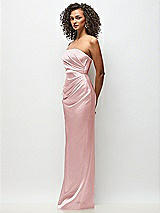 Side View Thumbnail - Ballet Pink Strapless Draped Bodice Stretch Satin Column Maxi Dress