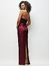 Rear View Thumbnail - Cabernet Strapless Draped Bodice Stretch Satin Column Maxi Dress
