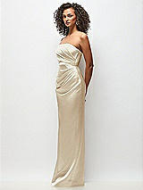 Side View Thumbnail - Champagne Strapless Draped Bodice Stretch Satin Column Maxi Dress