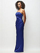 Side View Thumbnail - Cobalt Blue Strapless Draped Bodice Stretch Satin Column Maxi Dress