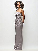 Side View Thumbnail - Cashmere Gray Strapless Draped Bodice Stretch Satin Column Maxi Dress