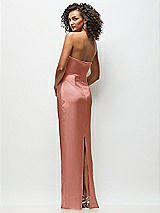 Rear View Thumbnail - Desert Rose Strapless Draped Bodice Stretch Satin Column Maxi Dress