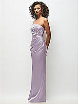 Side View Thumbnail - Lilac Haze Strapless Draped Bodice Stretch Satin Column Maxi Dress