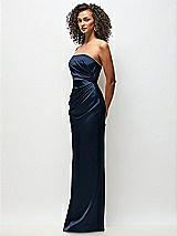 Side View Thumbnail - Midnight Navy Strapless Draped Bodice Stretch Satin Column Maxi Dress
