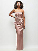 Front View Thumbnail - Neu Nude Strapless Draped Bodice Stretch Satin Column Maxi Dress