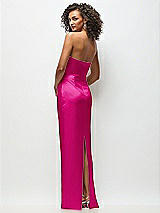 Rear View Thumbnail - Think Pink Strapless Draped Bodice Stretch Satin Column Maxi Dress