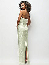 Rear View Thumbnail - Vintage Primrose Celadon Strapless Draped Bodice Floral Stretch Satin Column Maxi Dress