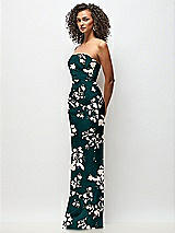 Side View Thumbnail - Vintage Primrose Evergreen Strapless Draped Bodice Floral Stretch Satin Column Maxi Dress