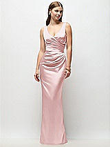 Front View Thumbnail - Ballet Pink Sleeveless Draped Wrap Bodice Stretch Satin Column Maxi Dress