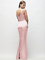 Rear View Thumbnail - Ballet Pink Sleeveless Draped Wrap Bodice Stretch Satin Column Maxi Dress