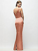 Rear View Thumbnail - Copper Penny Sleeveless Draped Wrap Bodice Stretch Satin Column Maxi Dress