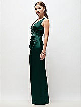Side View Thumbnail - Evergreen Sleeveless Draped Wrap Bodice Stretch Satin Column Maxi Dress