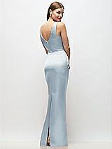 Rear View Thumbnail - Mist Sleeveless Draped Wrap Bodice Stretch Satin Column Maxi Dress