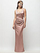 Front View Thumbnail - Neu Nude Sleeveless Draped Wrap Bodice Stretch Satin Column Maxi Dress