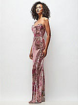 Side View Thumbnail - Rose Bloom Draped Cowl Cat-Eye Neck Stretch Sequin Column Maxi Dress