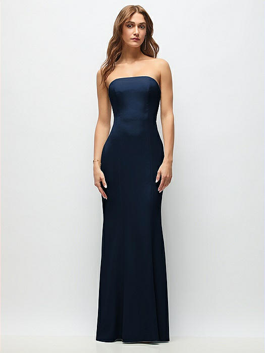 Strapless Fit and Flare Crepe Maxi Dress