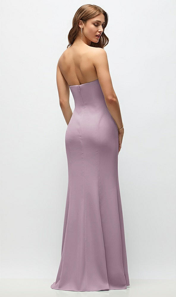 Back View - Suede Rose Strapless Fit and Flare Crepe Maxi Dress