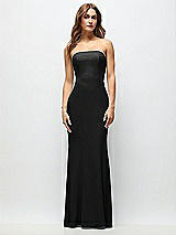 Front View Thumbnail - Black Strapless Fit and Flare Crepe Maxi Dress