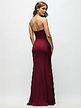 Rear View Thumbnail - Burgundy Strapless Fit and Flare Crepe Maxi Dress