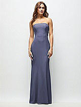 Front View Thumbnail - French Blue Strapless Fit and Flare Crepe Maxi Dress