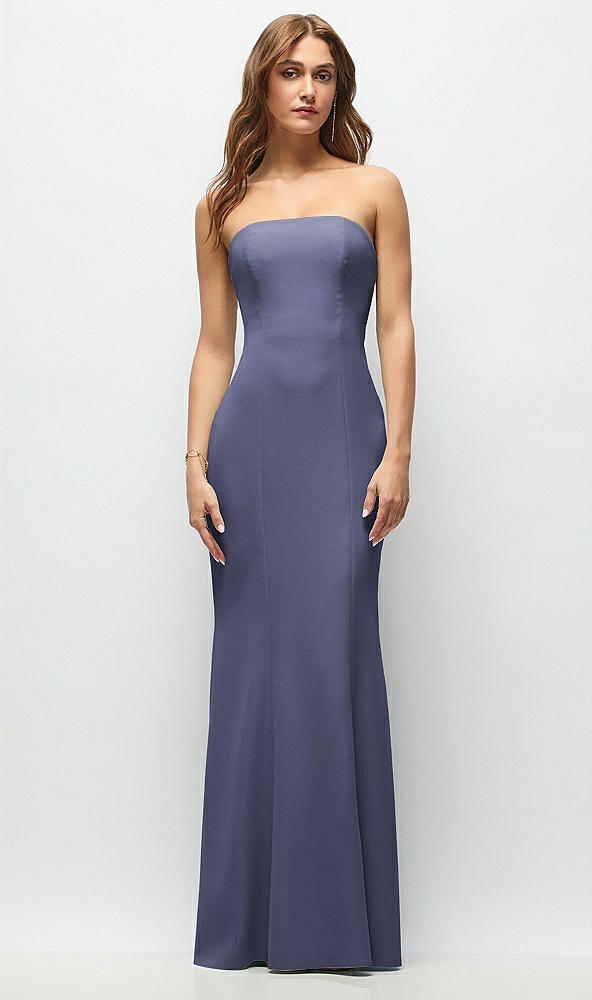 Front View - French Blue Strapless Fit and Flare Crepe Maxi Dress