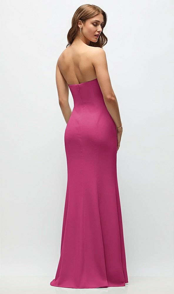 Back View - Tea Rose Strapless Fit and Flare Crepe Maxi Dress