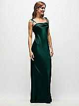 Side View Thumbnail - Evergreen Cuff Neck Satin Bias Maxi Dress with Self-Tie Spaghetti Straps