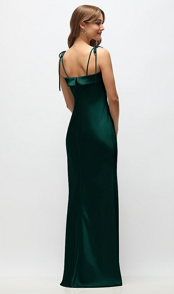Back View - Evergreen Cuff Neck Satin Bias Maxi Dress with Self-Tie Spaghetti Straps