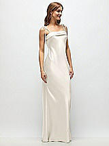 Side View Thumbnail - Ivory Cuff Neck Satin Bias Maxi Dress with Self-Tie Spaghetti Straps