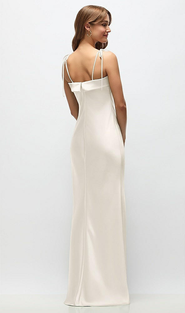 Back View - Ivory Cuff Neck Satin Bias Maxi Dress with Self-Tie Spaghetti Straps