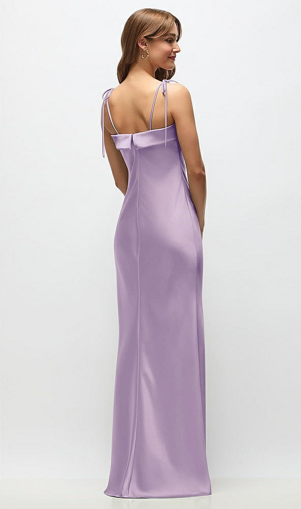 Back View - Pale Purple Cuff Neck Satin Bias Maxi Dress with Self-Tie Spaghetti Straps