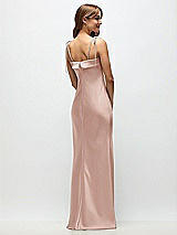 Rear View Thumbnail - Toasted Sugar Cuff Neck Satin Bias Maxi Dress with Self-Tie Spaghetti Straps
