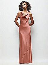 Front View Thumbnail - Desert Rose Cowl Neck Criss-Cross Back Satin Maxi Dress