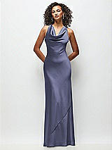 Front View Thumbnail - French Blue Cowl Neck Criss-Cross Back Satin Maxi Dress