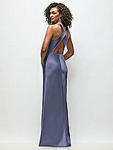 Rear View Thumbnail - French Blue Cowl Neck Criss-Cross Back Satin Maxi Dress