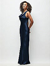 Side View Thumbnail - Midnight Navy Cowl Neck Criss-Cross Back Satin Maxi Dress
