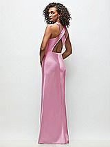 Rear View Thumbnail - Powder Pink Cowl Neck Criss-Cross Back Satin Maxi Dress