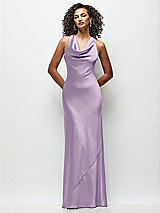 Front View Thumbnail - Pale Purple Cowl Neck Criss-Cross Back Satin Maxi Dress