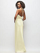 Rear View Thumbnail - Butter Yellow High-Neck Halter Stretch Satin Maxi Dress with Bias A-line Skirt