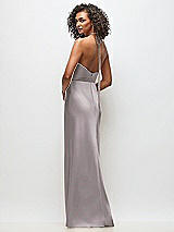 Rear View Thumbnail - Cashmere Gray High-Neck Halter Stretch Satin Maxi Dress with Bias A-line Skirt