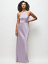 Front View Thumbnail - Lilac Haze High-Neck Halter Stretch Satin Maxi Dress with Bias A-line Skirt