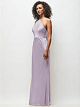 Side View Thumbnail - Lilac Haze High-Neck Halter Stretch Satin Maxi Dress with Bias A-line Skirt