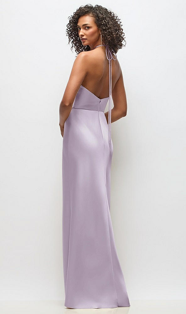 Back View - Lilac Haze High-Neck Halter Stretch Satin Maxi Dress with Bias A-line Skirt