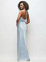 Rear View Thumbnail - Mist High-Neck Halter Stretch Satin Maxi Dress with Bias A-line Skirt