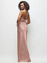 Rear View Thumbnail - Neu Nude High-Neck Halter Stretch Satin Maxi Dress with Bias A-line Skirt