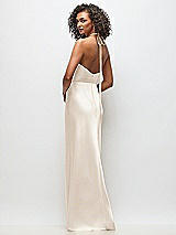 Rear View Thumbnail - Oat High-Neck Halter Stretch Satin Maxi Dress with Bias A-line Skirt