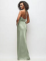 Rear View Thumbnail - Sage High-Neck Halter Stretch Satin Maxi Dress with Bias A-line Skirt