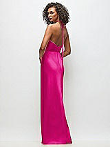 Rear View Thumbnail - Think Pink High-Neck Halter Stretch Satin Maxi Dress with Bias A-line Skirt